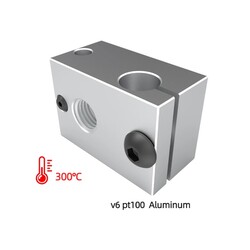 3D Yazıcı E3D V6 Alüminyum Isıtıcı Blok - PT100 - 300°C - Thumbnail