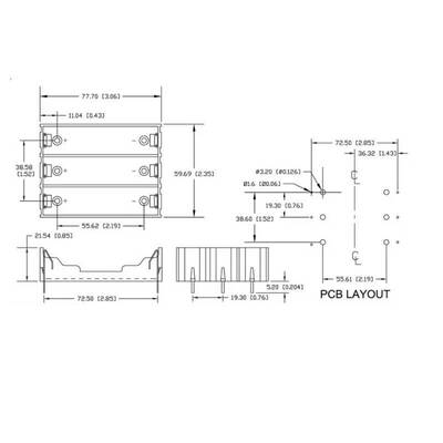 3lü 18650 Pil Yuvası - 6 Pin - PCB Tip