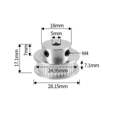 40 Diş GT2-6mm Kasnak - 5mm Şaft Çapı