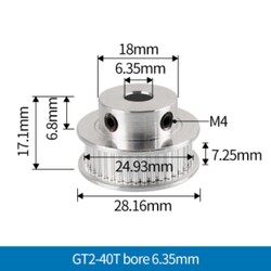40 Diş GT2-6mm Kasnak - 6.35mm Şaft Çapı - Thumbnail