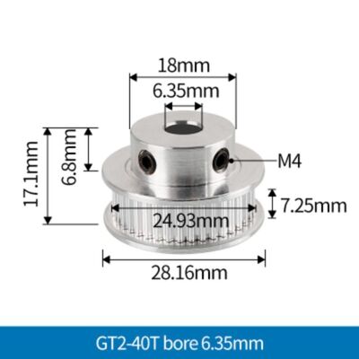 40 Diş GT2-6mm Kasnak - 6.35mm Şaft Çapı