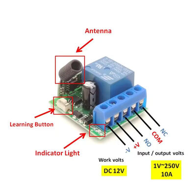 433 Mhz Tek Kanallı Alıcı Röle Modülü - 12V