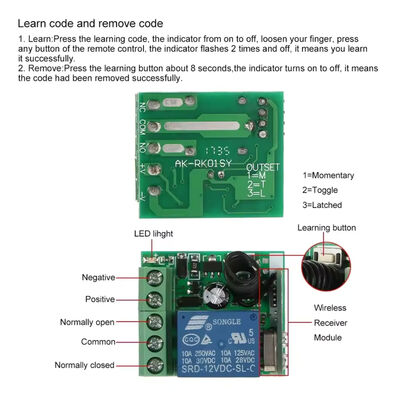 433 Mhz Tek Kanallı Alıcı Röle Modülü - 12V