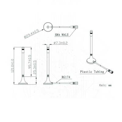 433Mhz Whip RF Anten - 2 dbi-3m RG174 Kablo SMA Erkek