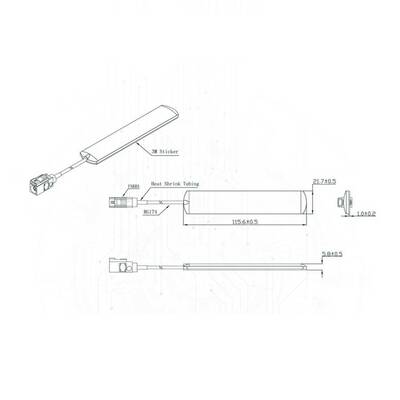 4G GSM Strip Anten - 2dbi 3m RG174 Kablolu- SMA Erkek