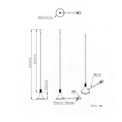 868Mhz RF Whip Anten - 3m RG174 Kablolu- SMA Erkek