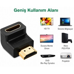 90° HDMI to HDMI Erkek-Dişi (M2F) Dönüştürücü Çevirici - Thumbnail