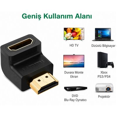 90° HDMI to HDMI Erkek-Dişi (M2F) Dönüştürücü Çevirici