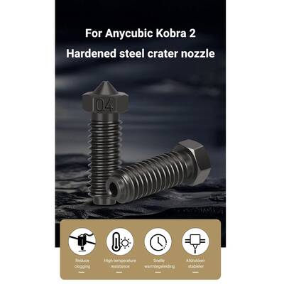 Anycubic Kobra 2, Kobra 3 0.4mm Sertleştirilmiş Çelik Volcano Nozzle - 1.75mm