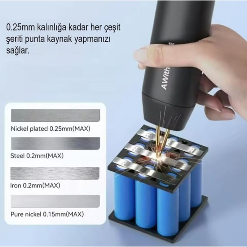 AWithZ H1 5V Taşınabilir Mini Punta Kaynak Makinesi (18650 Pil Kaynağı - 2 M Nikel)