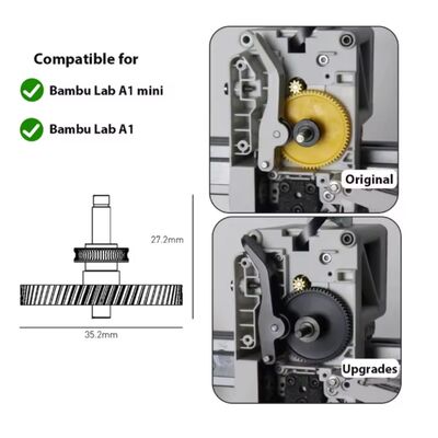 Bambu Lab A1/A1 Mini Sertleştirilmiş Çelik Nikel Kaplama Extruder Dişli Seti - Gümüş