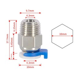 Creality JP4-01 Pnömatik Konnektör Seti - M10 - Hotend Uyumlu - Thumbnail