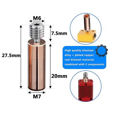 Creality MK8/CR10 Titanyum Alaşımlı Barel - M7x27mm