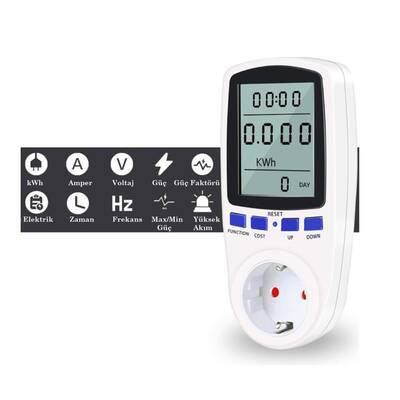 Dijital Wattmetre - Priz Tipi - Elektrik Tüketimi Ölçer - 220V-16A