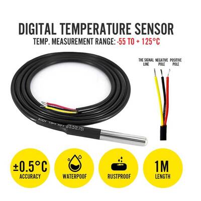 DS18B20 Sıcaklık Sensörü - Su Geçirmez - 1 Metre