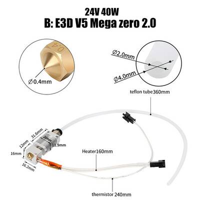 E3D V5 Anycubic Mega Zero 2.0 Hotend Seti - 24V/40W