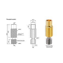 E3D V6 M7x22mm Titanyum Alaşımlı Altın Kaplı Barel - 1.75mm All Metal - Thumbnail