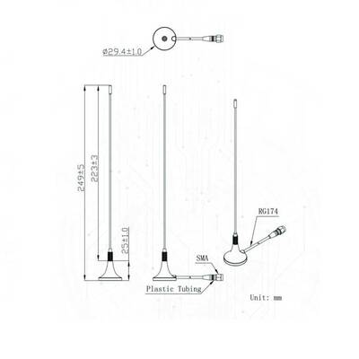 GSM Whip Anten - 2dbi 3m RG174 Kablolu- SMA Erkek