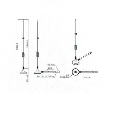 GSM Whip Anten - 5dbi 3m RG174 Kablolu- SMA Erkek