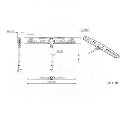 GSM T Strip Anten - 3m RG174 Kablolu- SMA Erkek