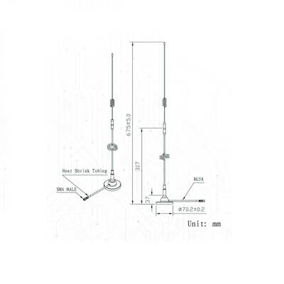 GSM Whip Anten - 9dbi 3m RG58 Kablolu- SMA Erkek