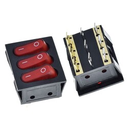 Robo90 - KCD3-303 ON-OFF Anahtar 9 pin Kırmızı - 16A/250V AC - Işıklı
