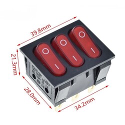KCD3-303 ON-OFF Anahtar 9 pin Kırmızı - 16A/250V AC - Işıklı - Thumbnail