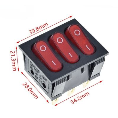 KCD3-303 ON-OFF Anahtar 9 pin Kırmızı - 16A/250V AC - Işıklı