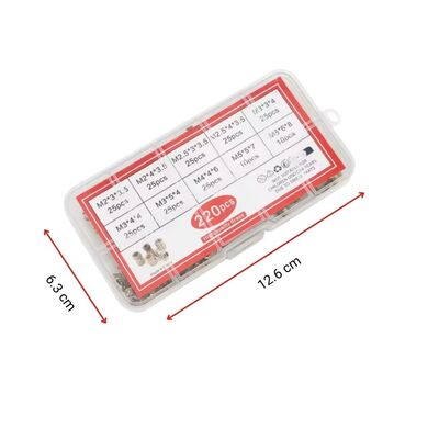 M2-M6 Pirinç Insert Somun Seti - 220 Adet Kutulu