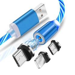 Manyetik ve Işıklı USB Şarj Kablosu - Micro USB - Tek Uç-Rastgele Renk - Thumbnail