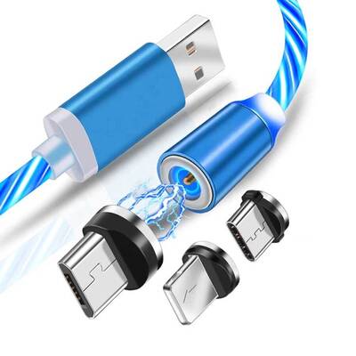 Manyetik ve Işıklı USB Şarj Kablosu - Micro USB - Tek Uç-Rastgele Renk