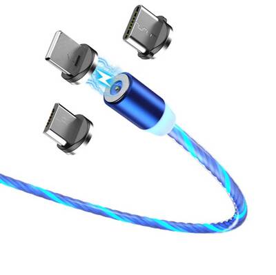 Manyetik ve Işıklı USB Şarj Kablosu - Micro USB - Tek Uç-Rastgele Renk