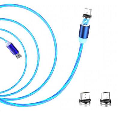 Manyetik ve Işıklı USB Şarj Kablosu - Micro USB - Tek Uç-Rastgele Renk