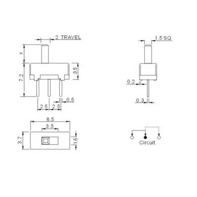 Mini Sürgülü On/Off Switch 180 Derece (Slide) - 3 Pin