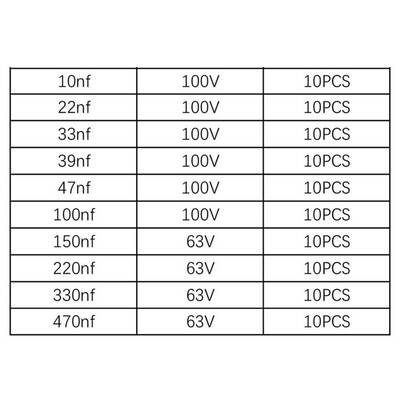 Polyester Film Kapasitör Seti - 100 Adet - 10 Çeşit
