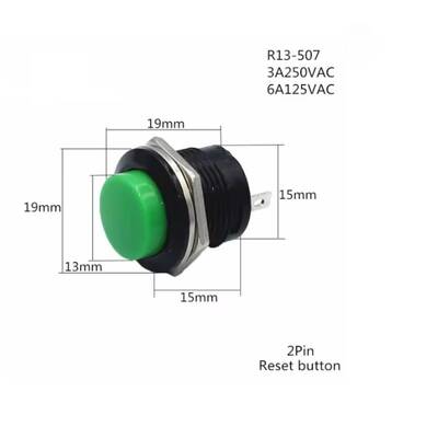 R13-507 16mm Yaylı Push Buton - Yeşil - IC 180A