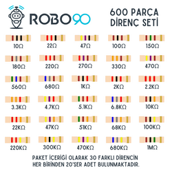 Robo90 600 Parça Direnç Seti - 30 Çeşit - 1/4W - Thumbnail