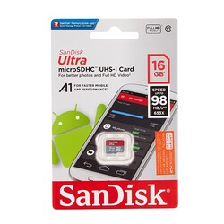 Sandisk Ultra 16GB 98MB/S Class 10 microSDXC Hafıza Kartı - A1 Serisi - Thumbnail