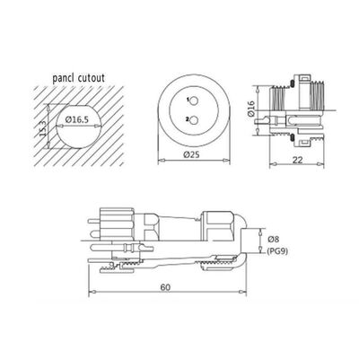 SD16 6 Pin 16mm Su Geçirmez Konnektör Takımı - Panel Tipi