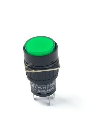 SY-11 16mm LEDLİ Plastik Anahtarlı Buton Yuvarlak-Yeşil