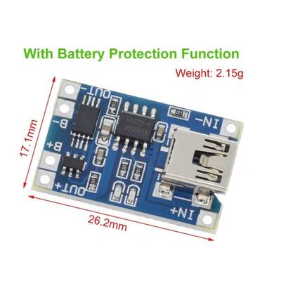 TP4056 Korumalı Lityum Pil Şarj Modülü - 5V/1A - Mini USB