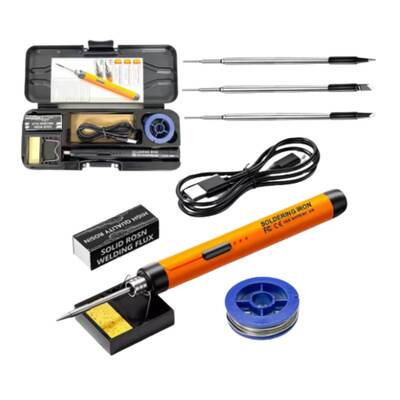 Şarjlı Havya Kalemi Seti USB 5V/8W - Kutulu - Turuncu