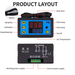 ZFX-W1608 DC12V Uzaktan Kumandalı Dijital Termostat - Thumbnail